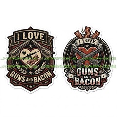 I Love Guns and Bacon Vinyl Decal Sticker 2 Pack A