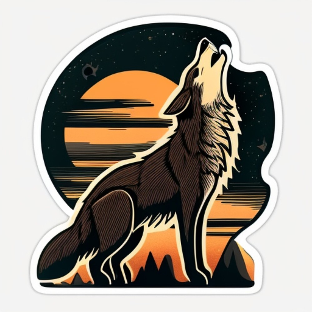Wolf Sticker Cup Laptop Car Vehicle Window Bumper Vinyl Decal Wild Animals Moon