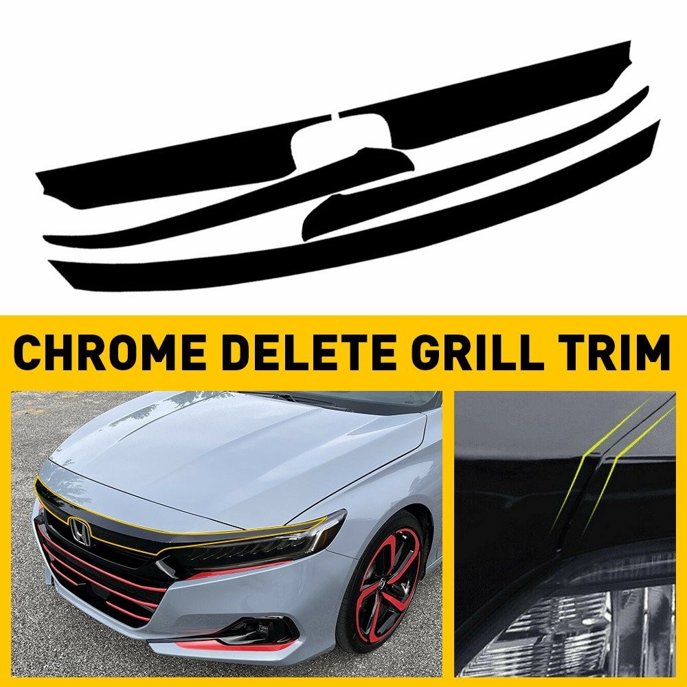 CHROME DELETE BLACKOUT OVERLAY FRONT GRILL TRIM VINYL FOR 21-22 HONDA ACCORD E