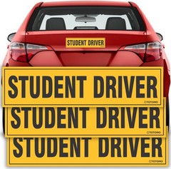 Bright Yellow Student Driver Magnetic Signs – 12×3 Reflective Safety Pack
