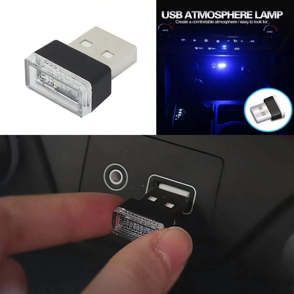 Blue Mini USB Car Atmosphere Lights LED Cigarette Lighter Decorative Lights
