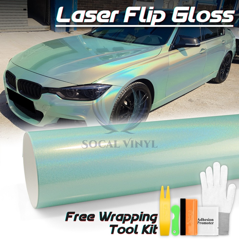 Laser Flip Gloss Teal Metallic Glossy Rainbow Holographic Vinyl Wrap Sticker