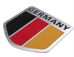 ALUMINUM Germany Flag Emblem Sticker Decal For Auto, Car, & Truck 2″x2″