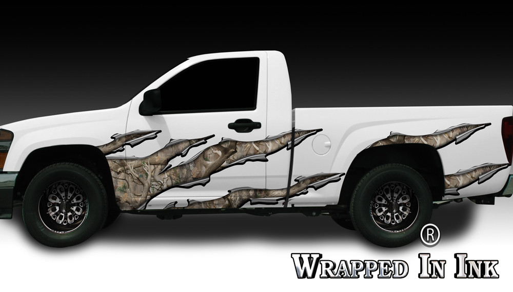 Truck Side Graphics Rocker Panel Ripped Metal Obliteration Camouflage Camo 01