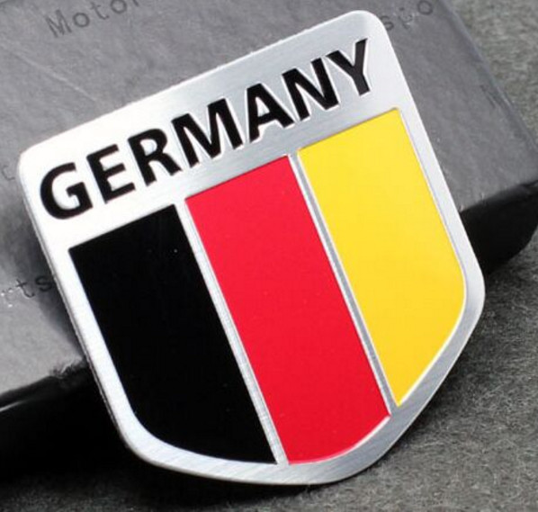 ALUMINUM Germany Flag Emblem Sticker Decal For Auto, Car, & Truck 2″x2″