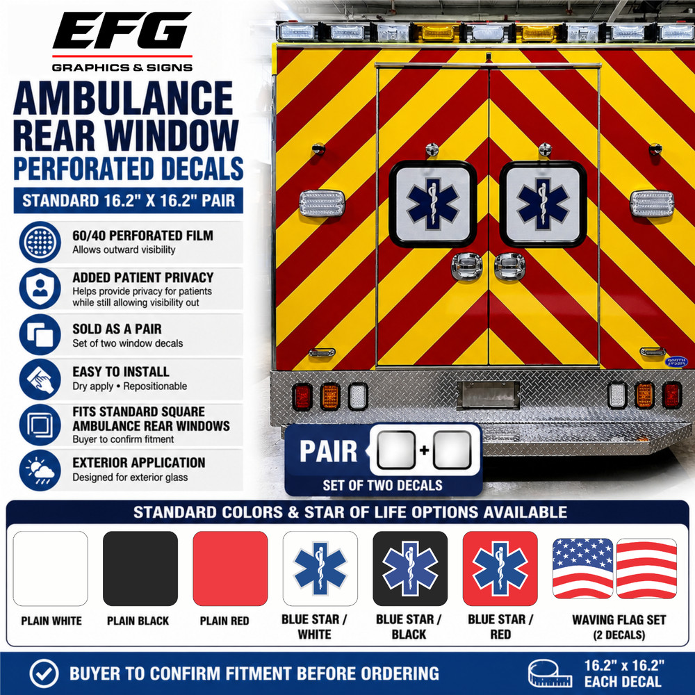 Ambulance Rear Window Perforated Decals Pair 16.25″ Star of Life Window Perf