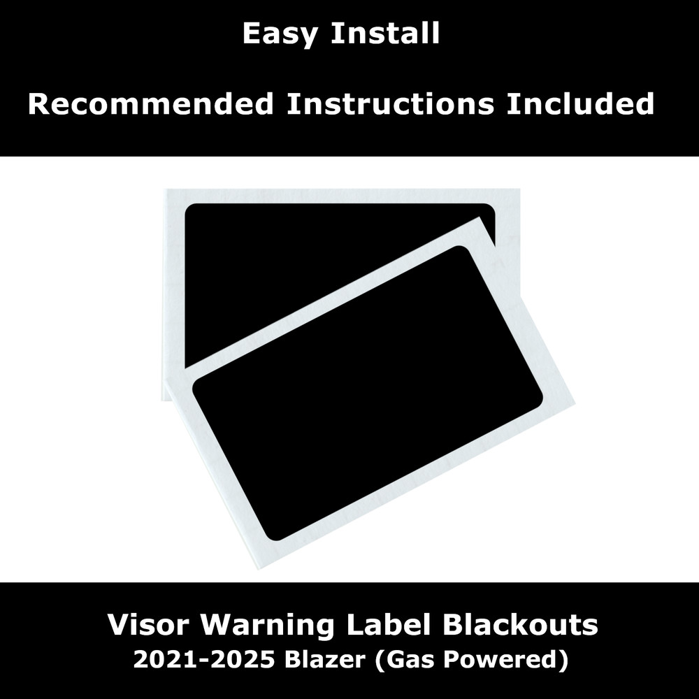 Fits Chevy Blazer 2021-2026 Sun Visor – Warning Label Blackout Decals