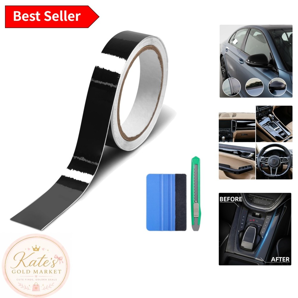 Automotive Grade Self-Adhesive Gloss Black Vinyl Wrap, 1in x 30ft for Car & Bike