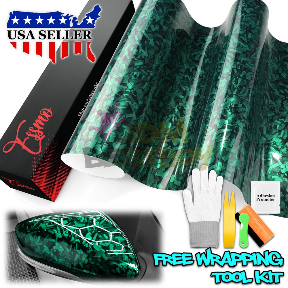 ESSMO PET Marble Forged Gloss Carbon Fiber Emerald Green Car Vinyl Wrap Decal