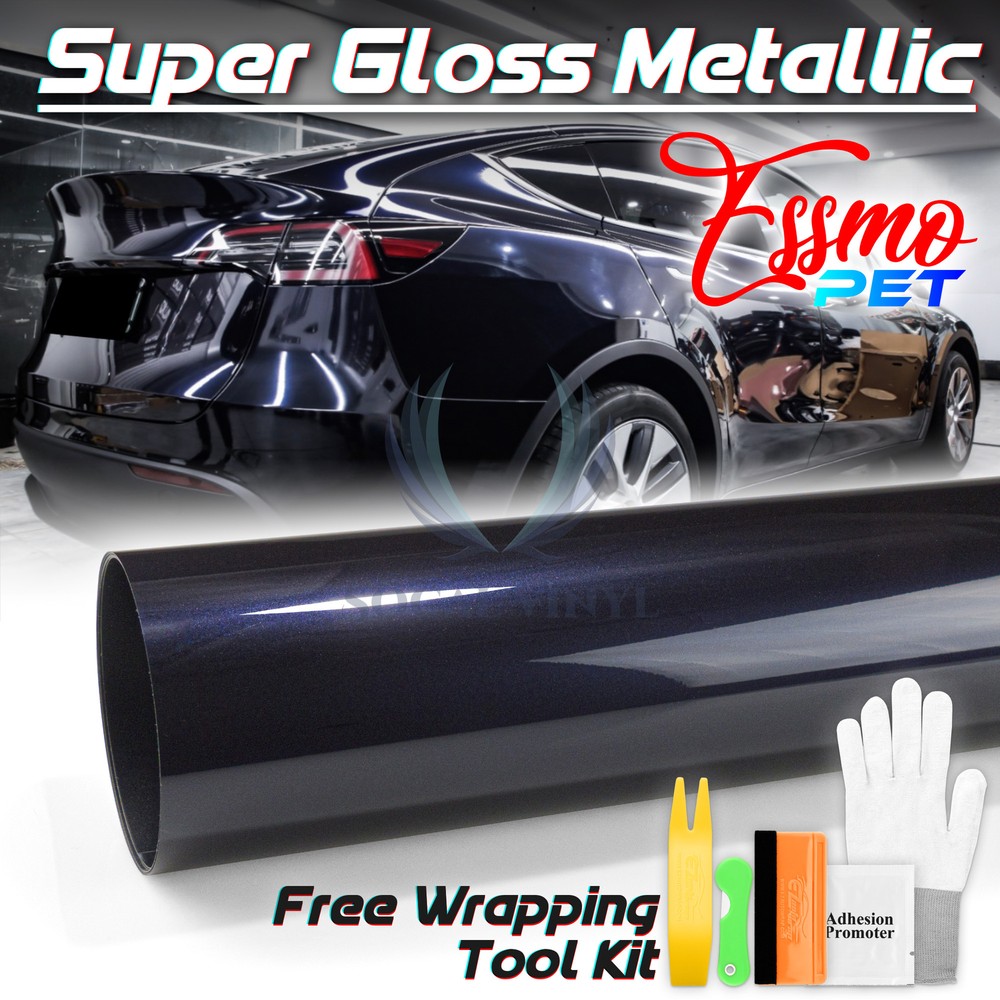 ESSMO PET Super Gloss Metallic Azurite Black Vehicle Vinyl Wrap Decal Like Paint