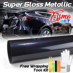 ESSMO PET Super Gloss Metallic Azurite Black Vehicle Vinyl Wrap Decal Like Paint