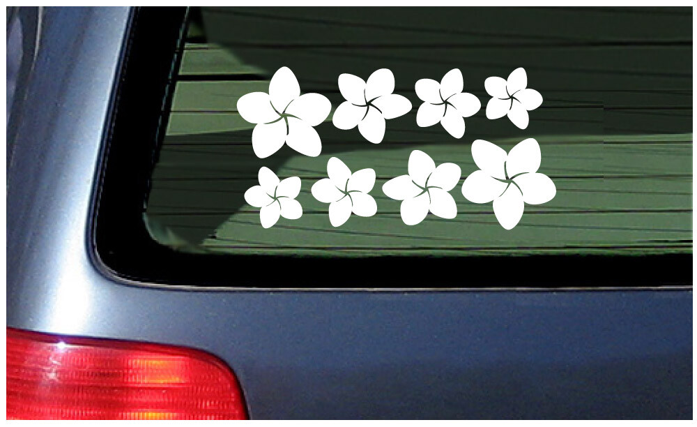 8 Plumeria Flowers Lei Window Sticker Vinyl Decal Hawaii Aloha Tropical Flower