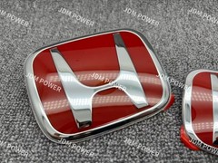 M-Tec 3pcs Red Front Rear Steering Red Emblem Badge Civic Coupe 12-15