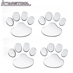 4 PCS 3D Sliver Dog Paw Car Decal Auto Bumper Window Laptops Decor Emblem Decal