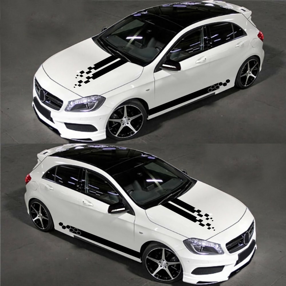 5Pcs Car Side Body Vinyl Decal Sticker Sports Racing Stripe Hood Mirror Decals