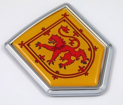 Scotland flag, Yellow with red lion Chrome Emblem with domed Car Decal Sticker