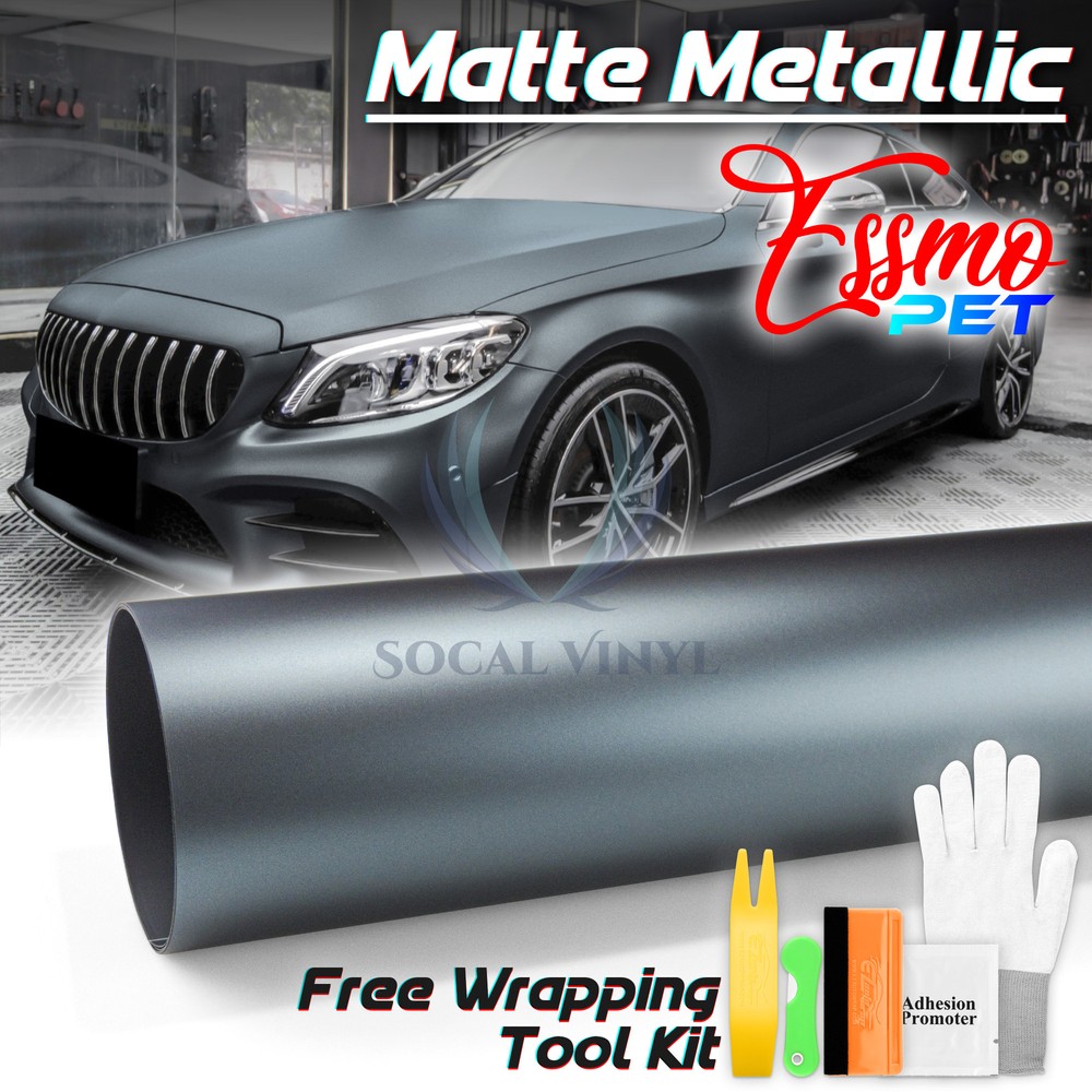 ESSMO PET Matte Metallic Ghost Gray Blue Car Vehicle Vinyl Wrap Decal Sticker