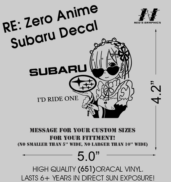 Re Zero Rem Subaru Car Decal Sticker Logo Anime HD Car Truck Girl Waifu Die Cut