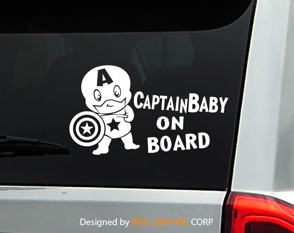Baby on Board Captain America car decal sticker Superhero Captain Baby 7.75″W
