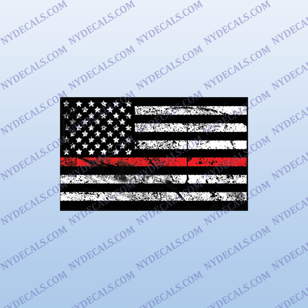Firefighter Thin Red Line Flag Decal, Firefighter Sticker, Weathered Flag Vinyl