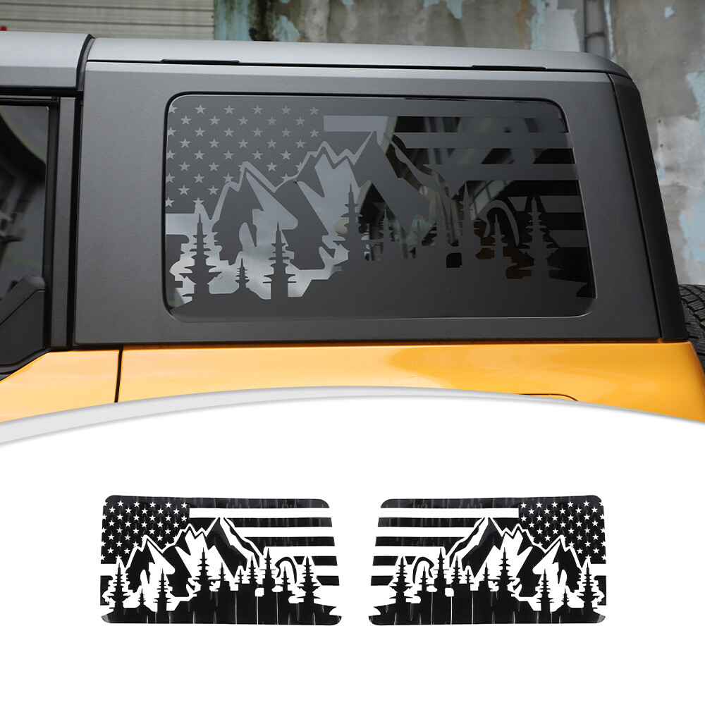Black Rear Side Window Decals Cover Trim Sticker For Ford Bronco 2021+ USA Flag