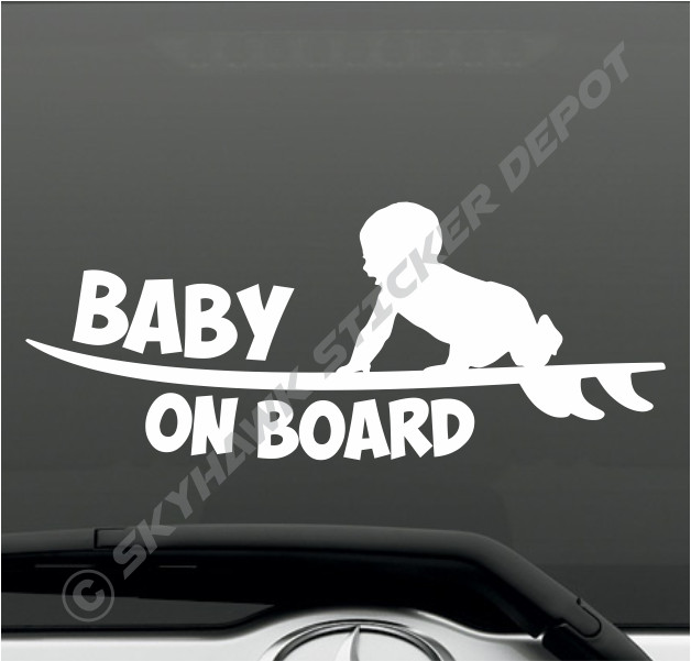 Baby On Board Funny Vinyl Decal Bumper Sticker Surfboard Surfer Car Van Surf JDM