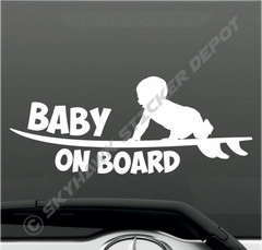 Baby On Board Funny Vinyl Decal Bumper Sticker Surfboard Surfer Car Van Surf JDM