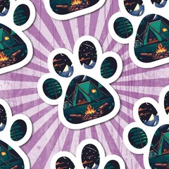 Happy Camper Dog Paw Print Sticker: Camping Vinyl: Water Bottle, Laptop Decal