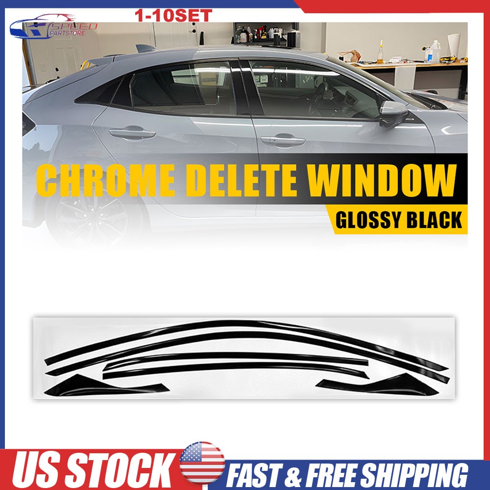 Delete Blackout Window Trim Glossy Black For 17-21 Honda Civic Hatchback 1-5Set