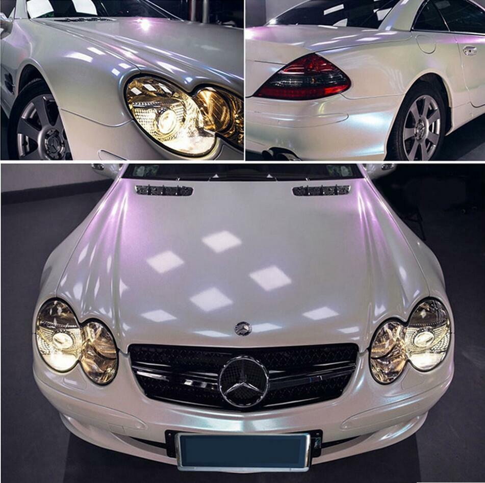 Full Roll 65FT x 5FT Glossy Pearl Chameleon Vinyl Car Wrap White Purple Graphics