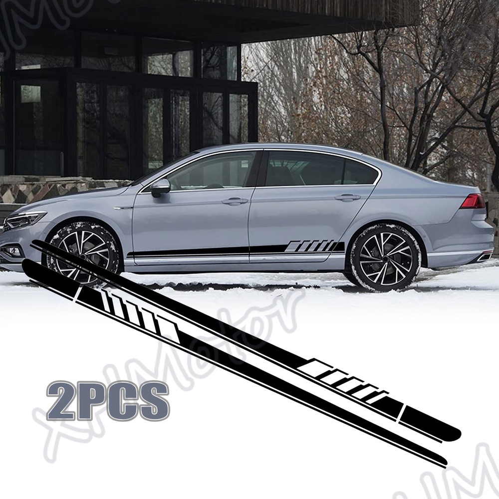 2pcs Car Body Side Decor Trim Stripe Graphics Self-adhesive Decal Sticker -Black