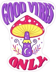 Mushroom Purple Moon Stars Good Vibes Only Vinyl Bumper Sticker Window Decal