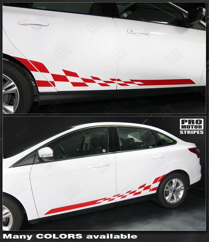 Ford Focus Rocker Panel Checkered Side Stripes Decals 2011 2012 2013 2014