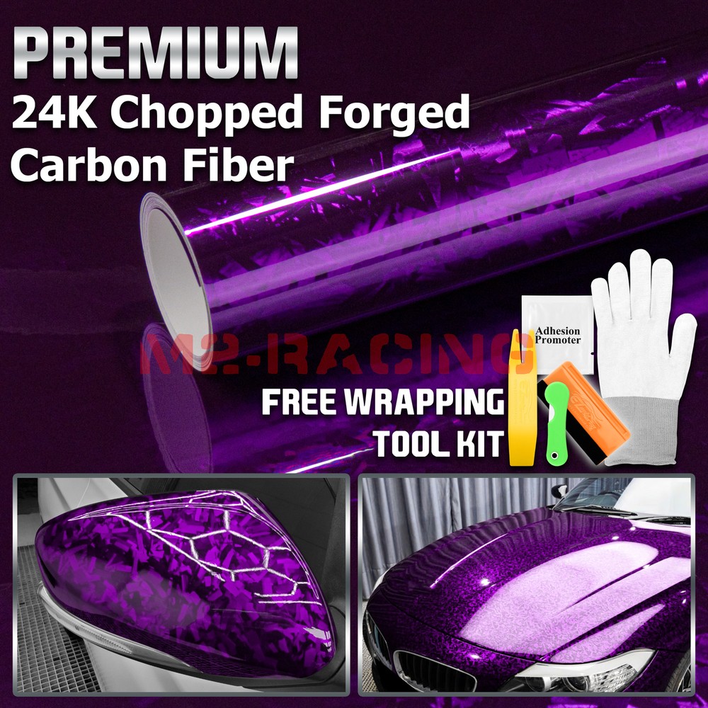 24K Chopped Forged Carbon Fiber Gloss Royal Purple Vinyl Wrap Sticker Decal Film