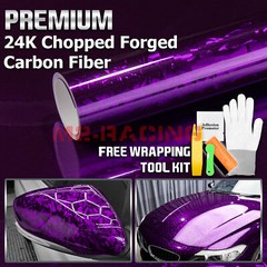 24K Chopped Forged Carbon Fiber Gloss Royal Purple Vinyl Wrap Sticker Decal Film