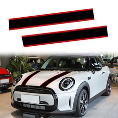 2PCS Front Car Hood Stripe Sticker Auto Body Sport Racing Black Red