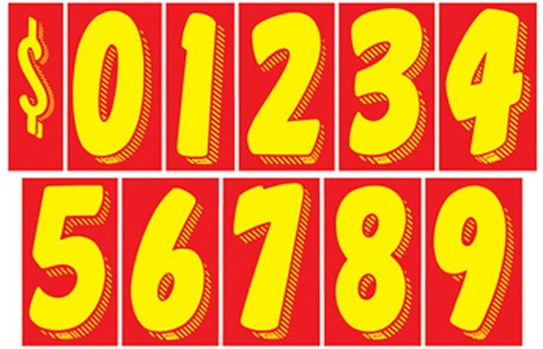 CAR DEALER WINDSHIELD STICKERS LARGE VINYL NUMBER DECALS 11 PACKS RED YELLOW