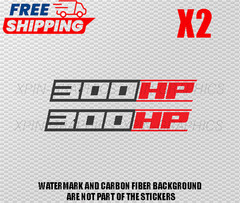 300 HP / HORSEPOWER VINYL DECAL STICKER 2 COLOR STICKERS MATTE BLACK/RED