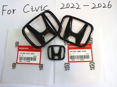 3PCS Gloss Black Front Griile H Emblem Rear Badge For 2022-2024 Honda Civic 11th