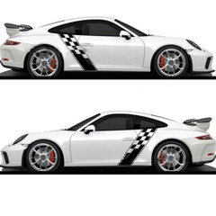 2pcs Racing Plaid Hood Side Door Fender Stripes Decal Stickers for Car Truck SUV