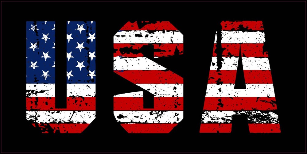 Torn USA American Flag Text Black Rectangle Vinyl Bumper Sticker Window Decal