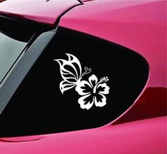 Butterfly – Hibiscus White Graphic Vinyl Decal Car Truck Windows laptop notebook