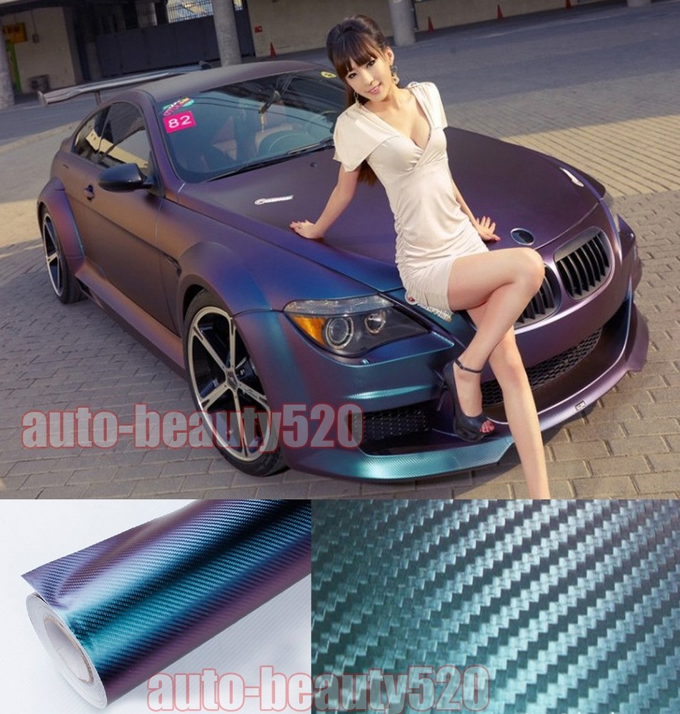 Full Roll 98FT X 5FT 3D Chameleon Carbon Fiber Vinyl Wrap Sticker Green / P – AB