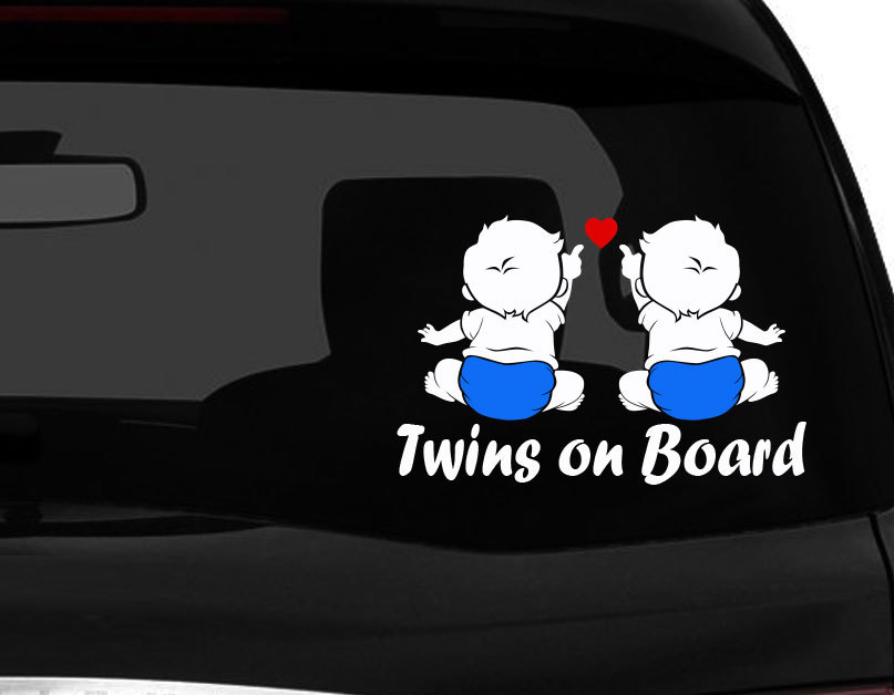 Twins on Board Baby on Board different diaper color decal Die Cut sticker 7.5″W