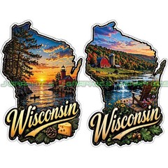Wisconsin State Vinyl Decal Sticker 2 Pack D