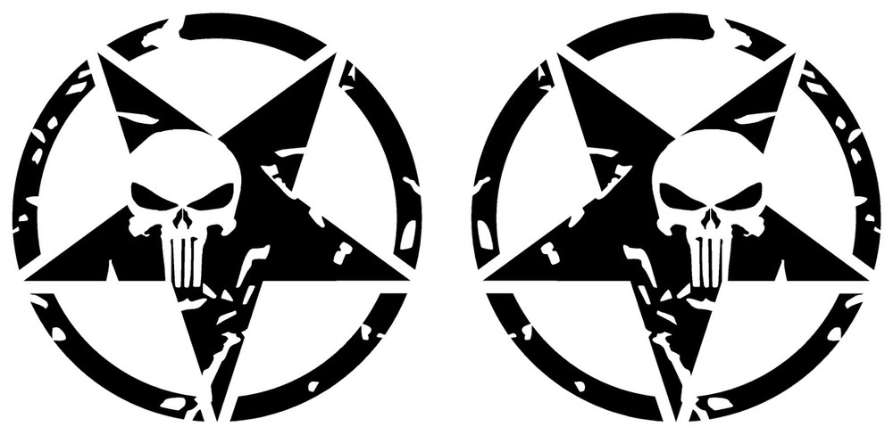 Jeep US Army Star Punisher Skull L and R Vinyl Decal Multiple Colors and Sizes