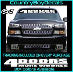4 DOORS 4 MORE WHORES Windshield 40″ Vinyl Decal Sticker Four Truck Car Turbo GT
