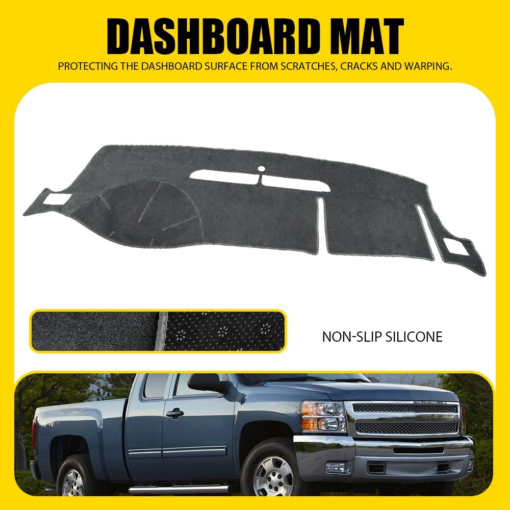 Dashboard Dash Cover Carpet for Chevy Silverado 2007-2013 GMC Sierra Gray black