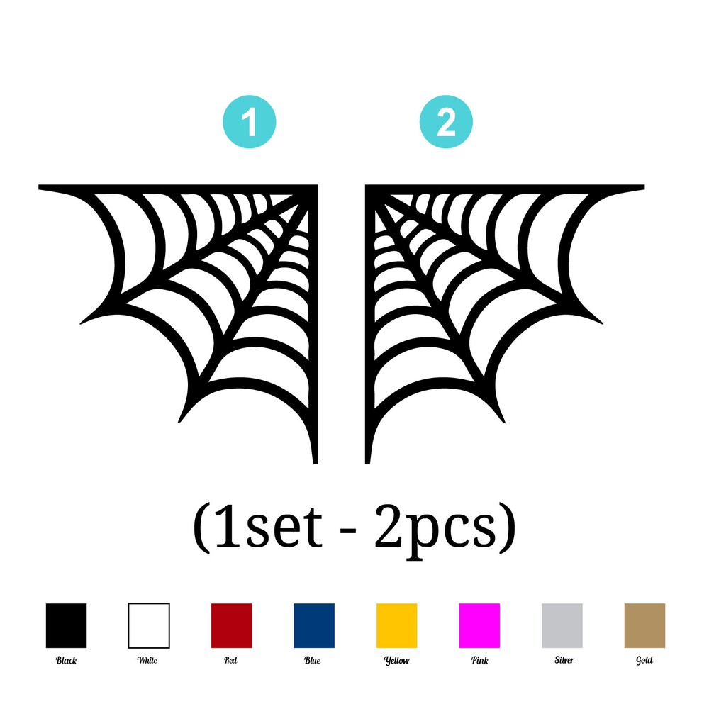 (1set-2pcs) SPIDER WEB CORNER Vinyl Decal Sticker Cobweb Car Window Motorcycles