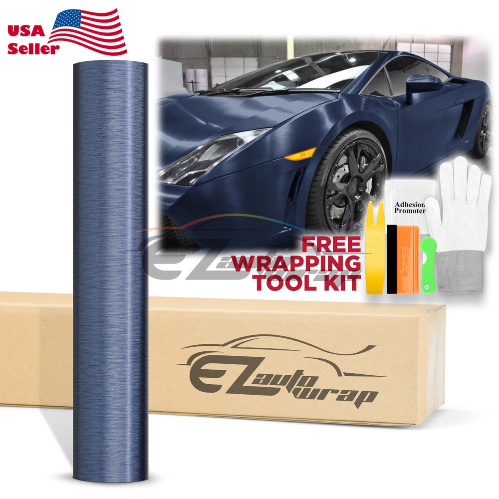 Premium Navy Blue Brushed Aluminum Steel Vinyl Wrap Sticker Decal Air Release